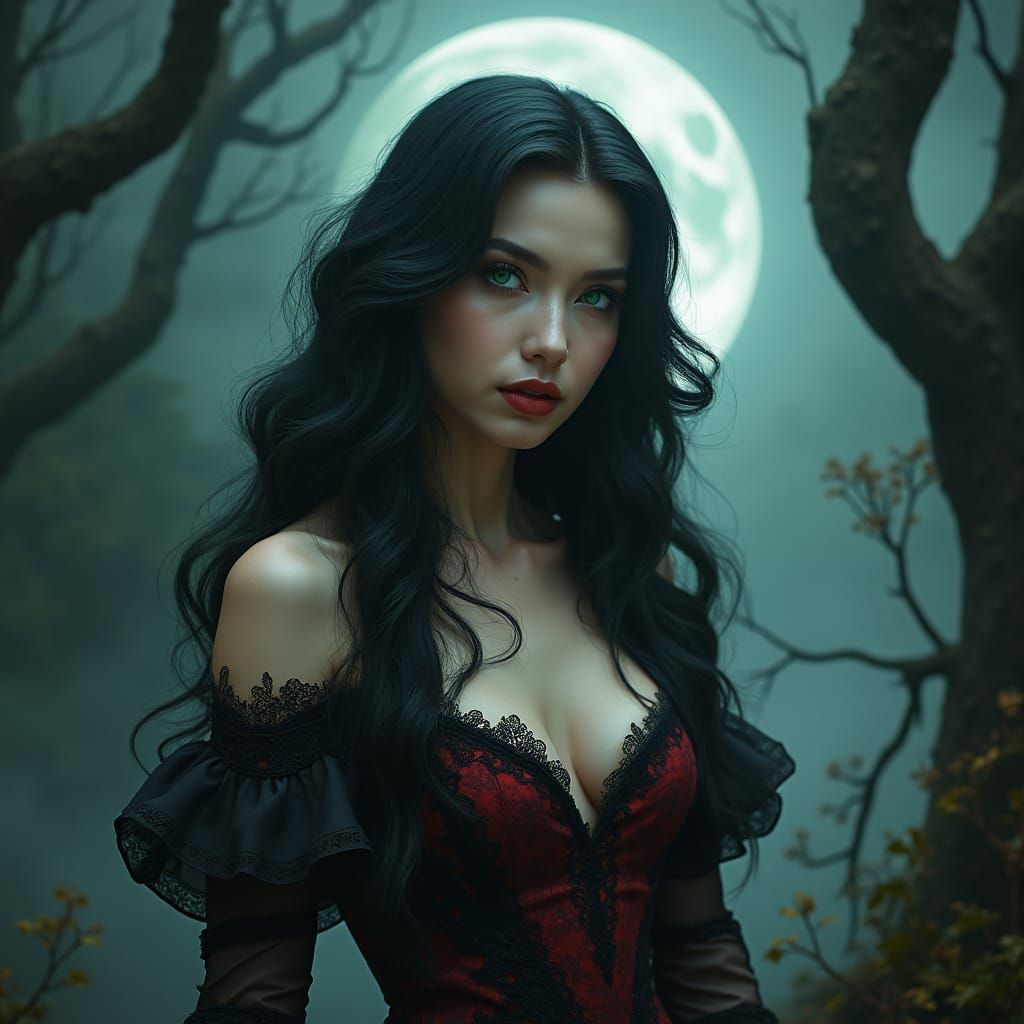 Ravishing Vampire in Mystical Forest Portrait