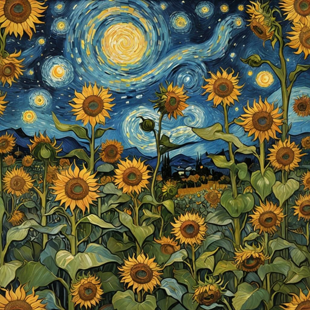 Starry Night Sunflowers: A Post-Impressionistic Vision