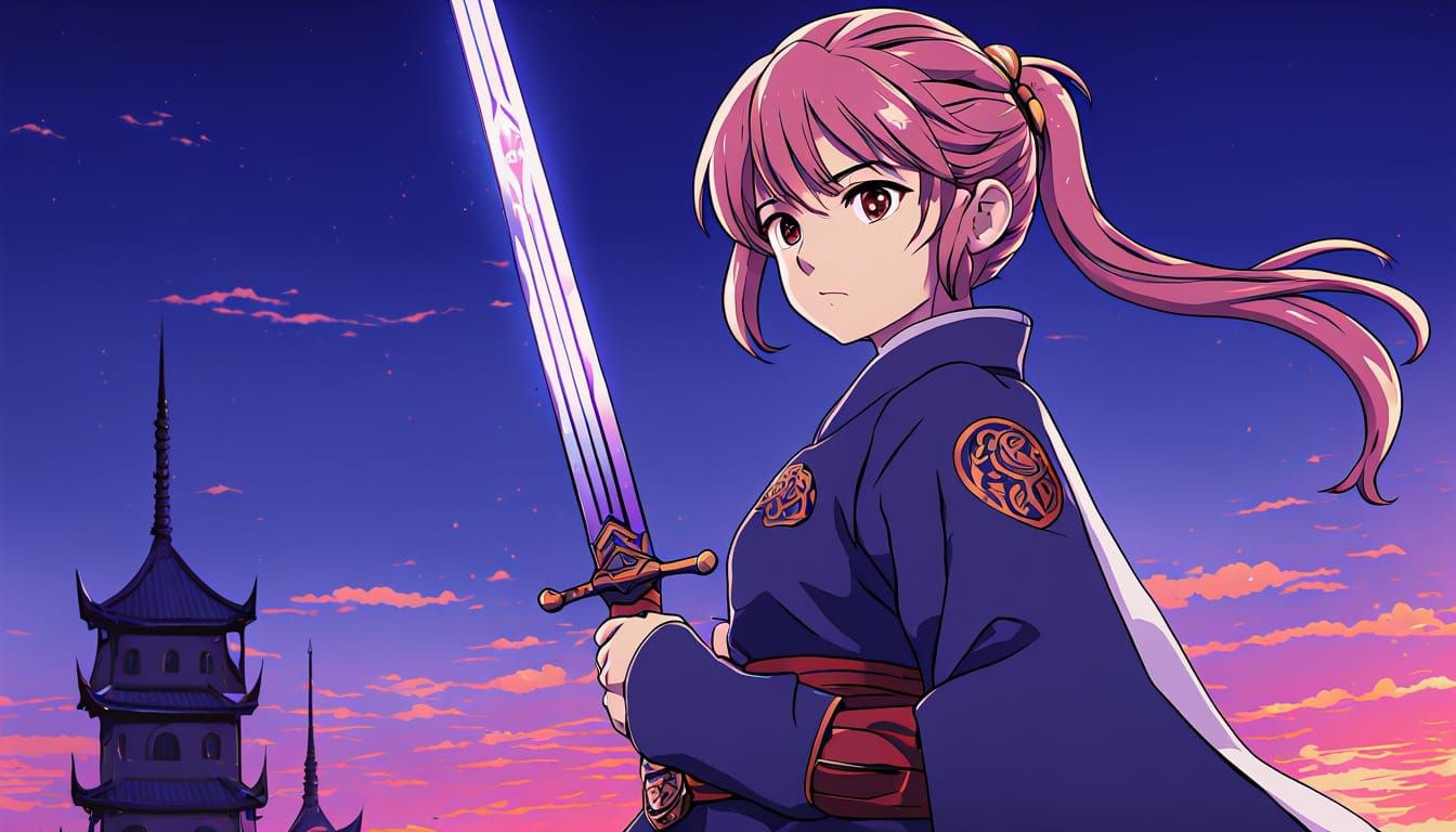 Cha Hae-In Strikes with Glowing Sword: Anime Style