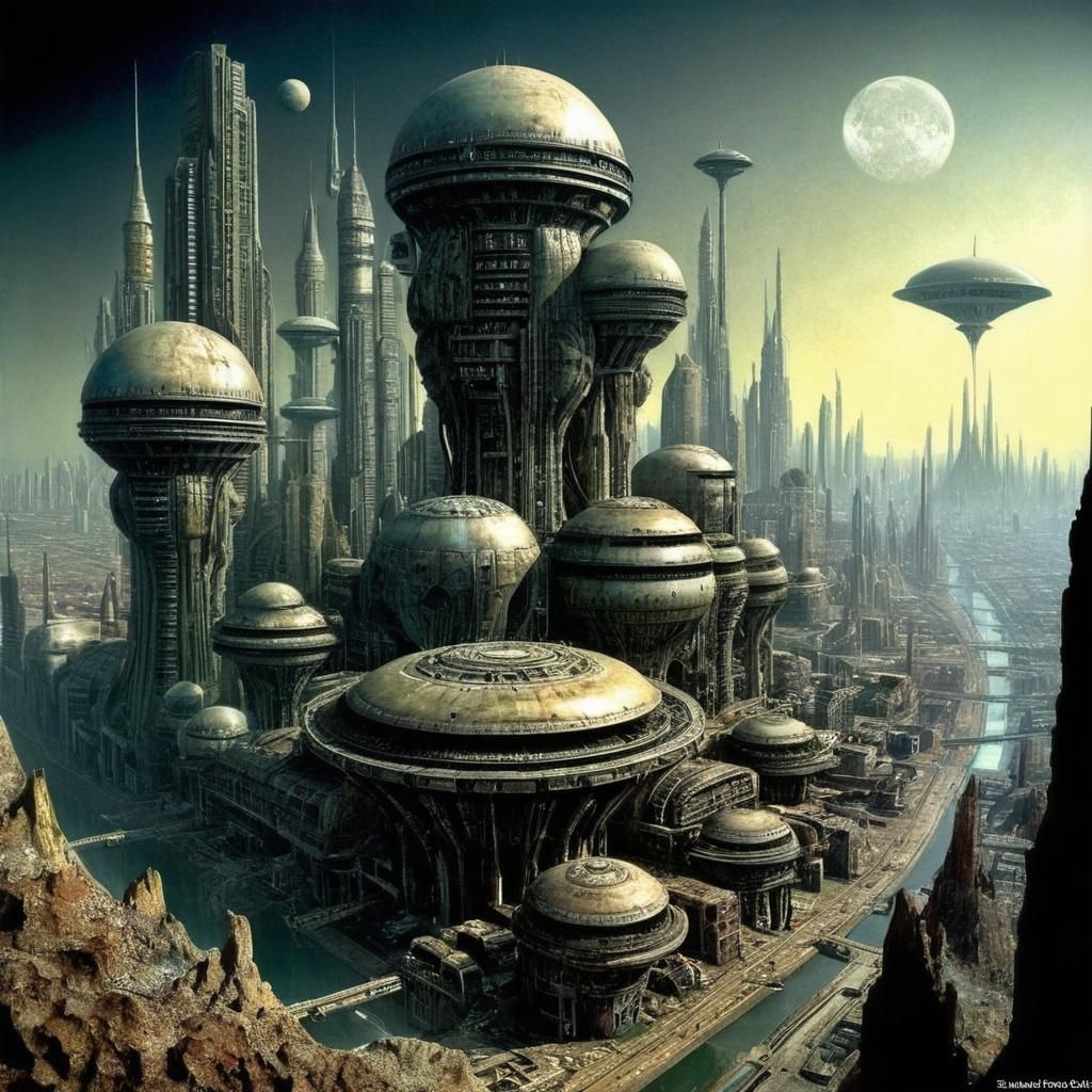 Utopian Alien Cityscape on Callisto in Maximalist Style