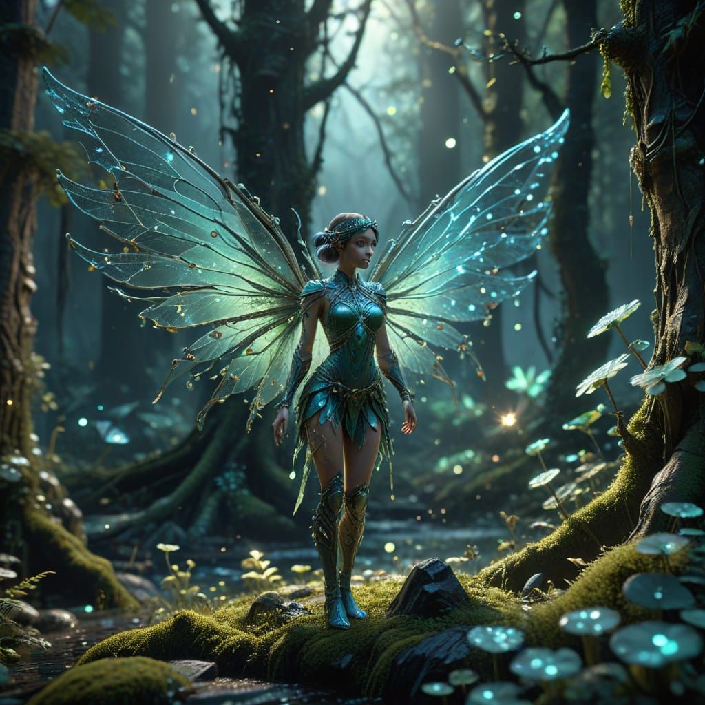 Tiny Jade Fairy in Ethereal Forest