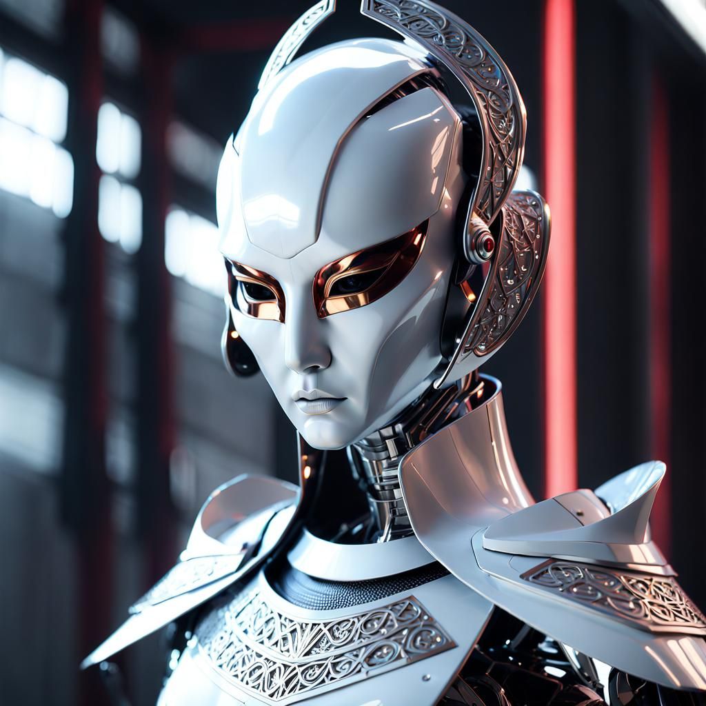 Medieval Geisha Samurai Android Portrait in Steampunk Style