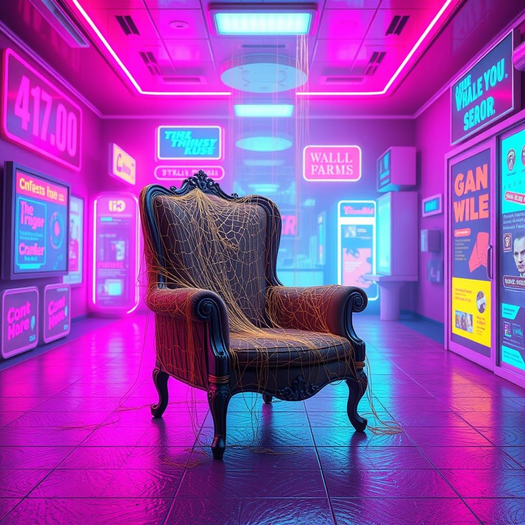 Golden Spiderweb Armchair in Neon Room