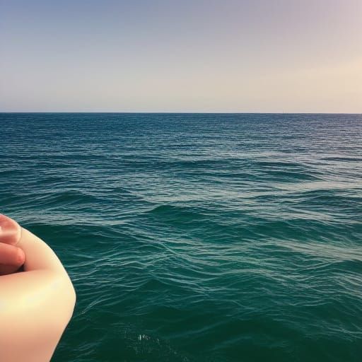 Eyes Staring at Floating Ocean with Crashing Waves