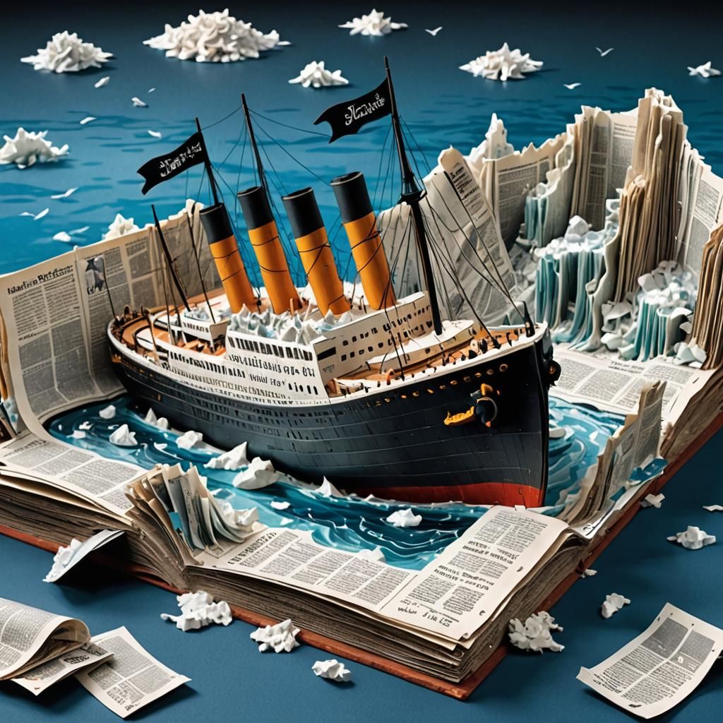 Titanic Newspaper Diorama Sinking in Paper Ocean
