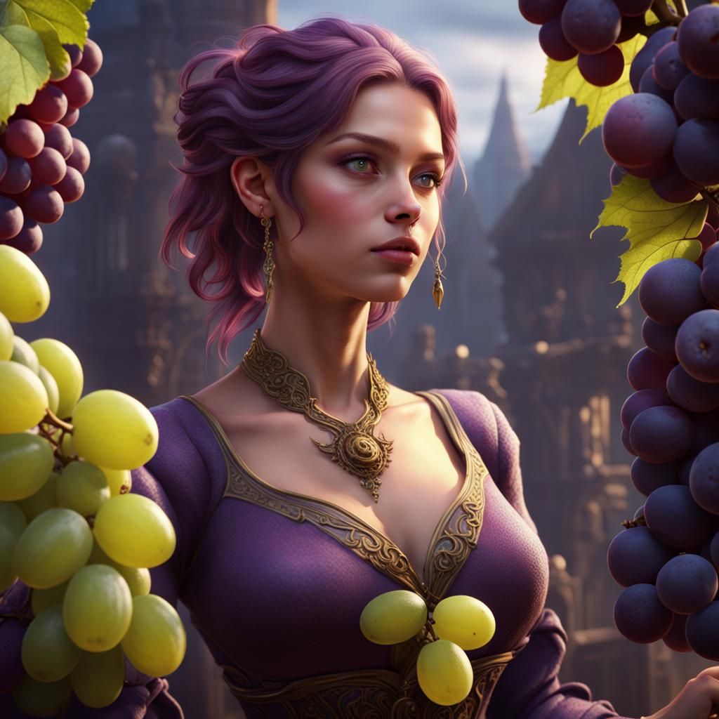 Girl Surrounded by Grape Cats: Fantasy Concept Art