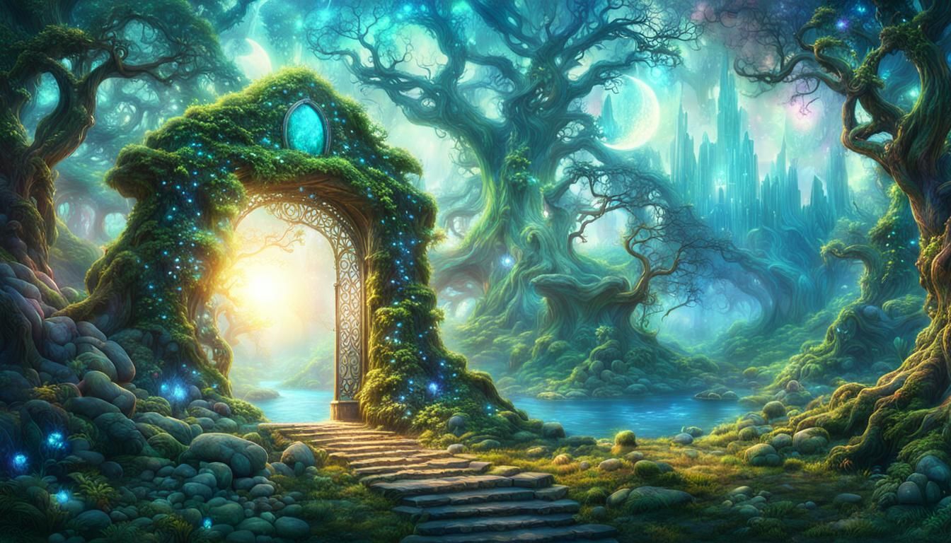 Opal Portal in Enchanted Forest: Digital Matte Painting