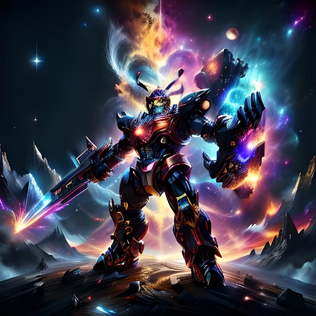 Megazord Emerges from Glowing Cosmic Portal