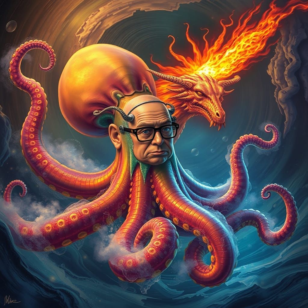 Nuclear Octopus Dragon in Biomechanical Style