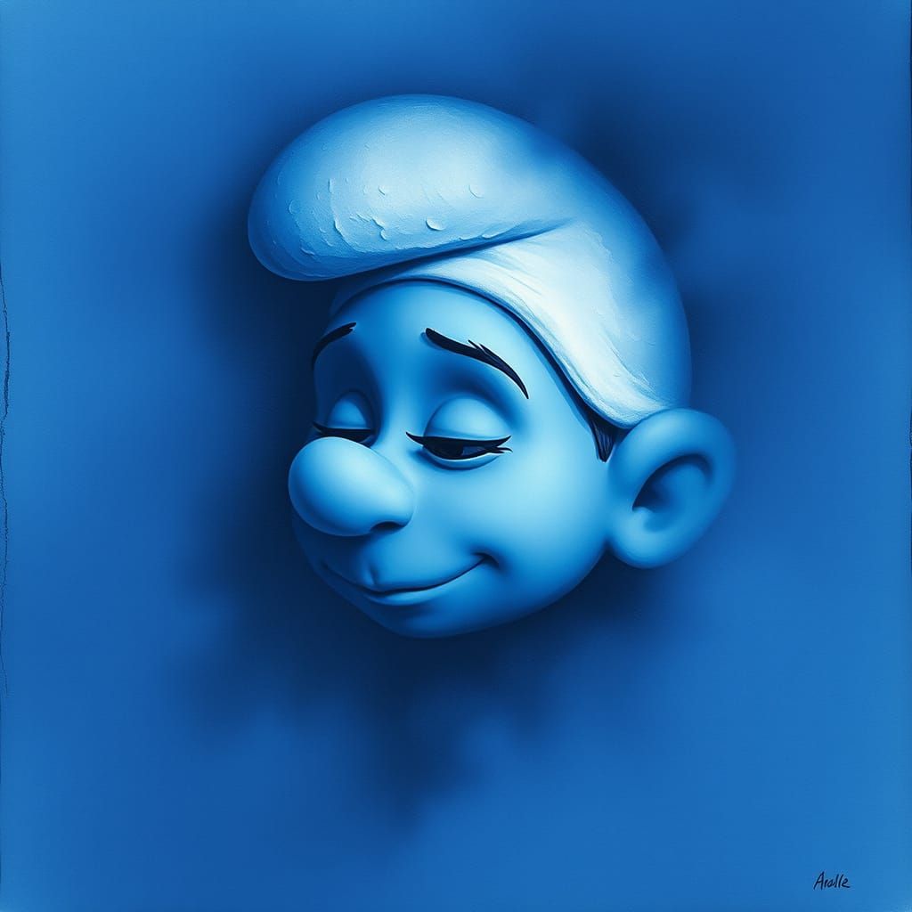 Serene Smurf Portrait in Conceptual Art Style