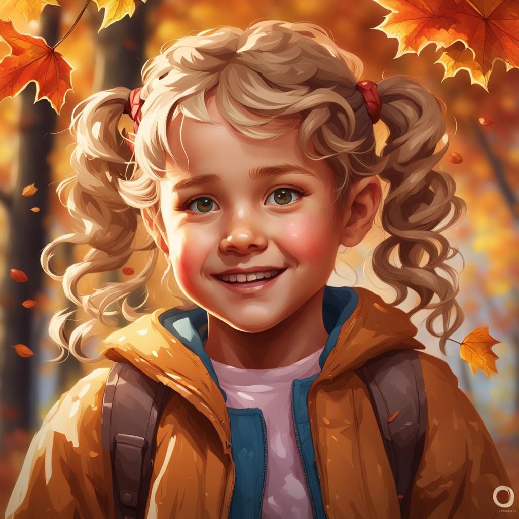 Girl in Autumn Leaves, Hyperdetailed Digital Portrait