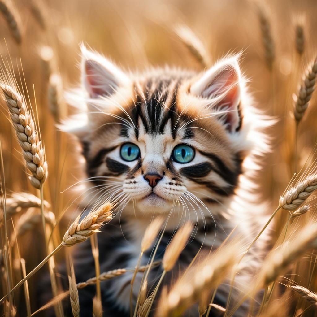 Cute Kitten in Wheat Field: Professional Photography