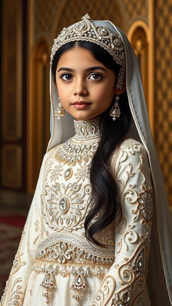 Elegant Islamic Bride in Opulent White Gown with Intricate A...