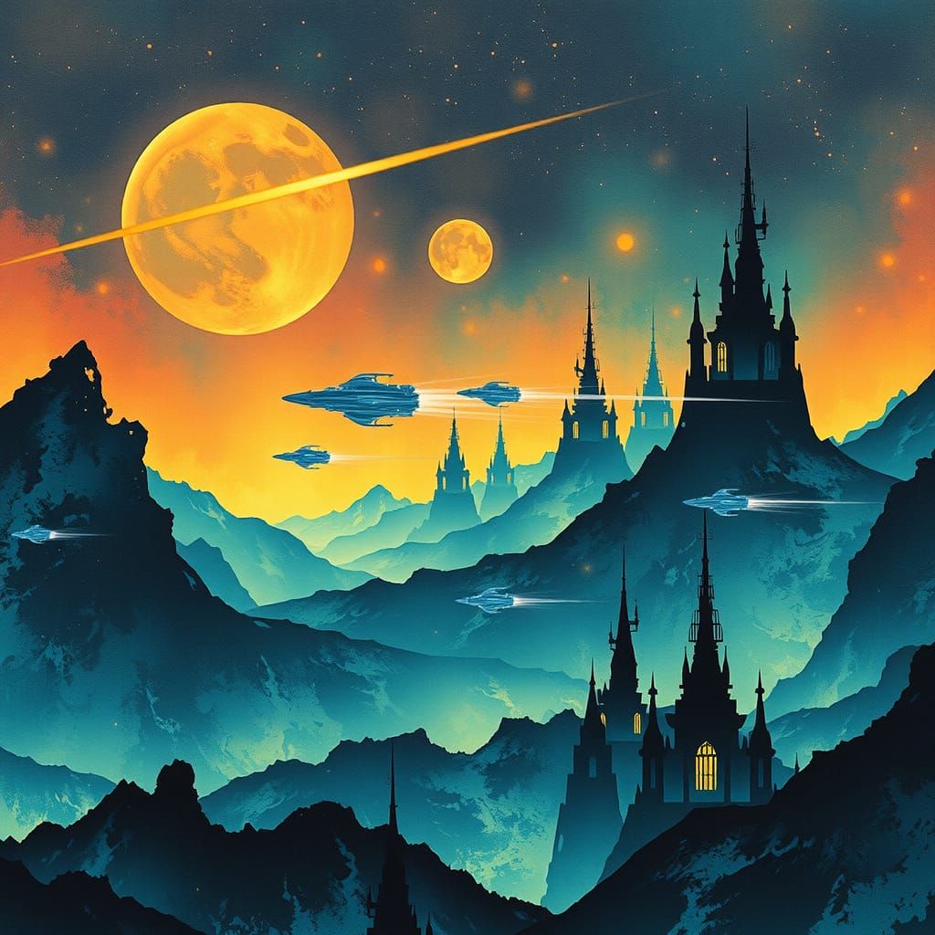 Prismatic Mountains and Starships in Alcohol Ink