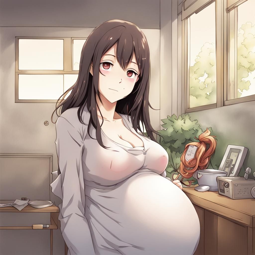 Pregnant Girl in Anime Key Visual Style