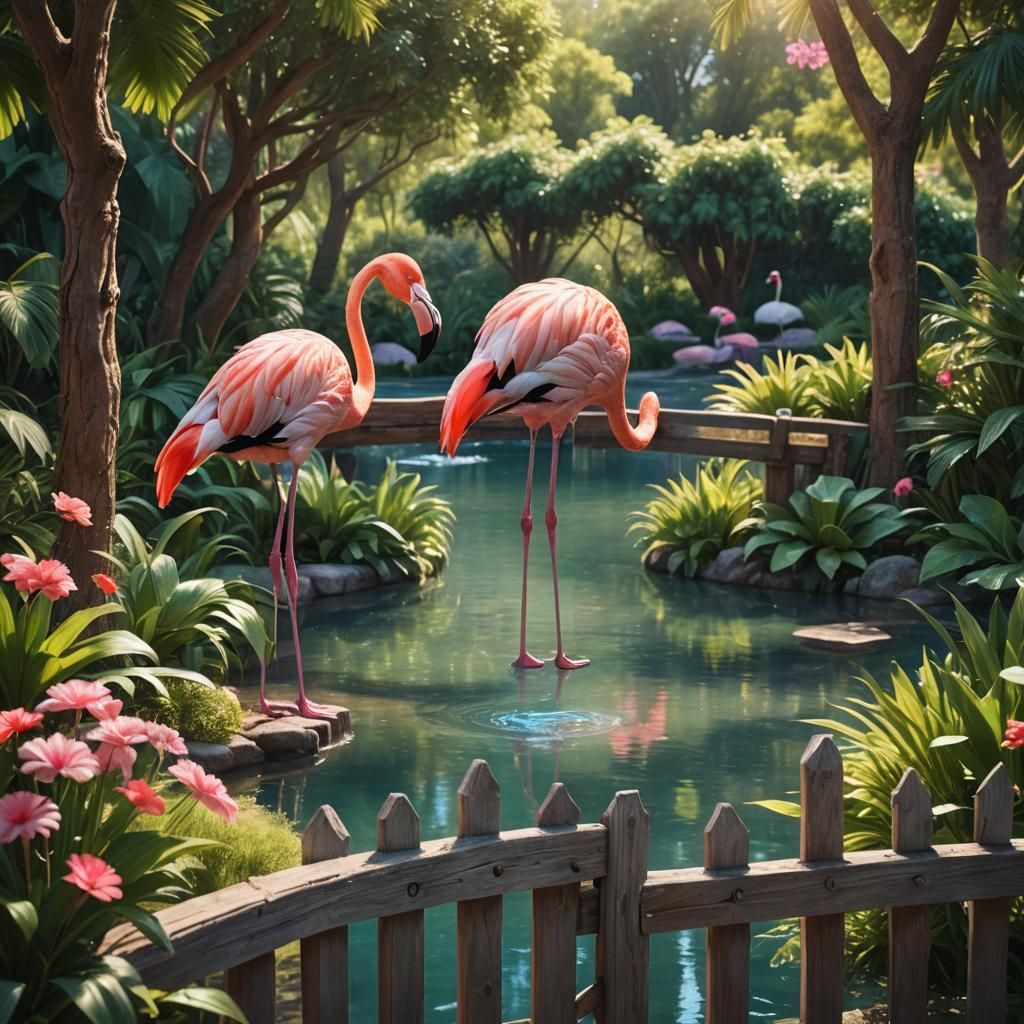Flamingo in Heart-Shaped Pool: Fantasy Concept Art
