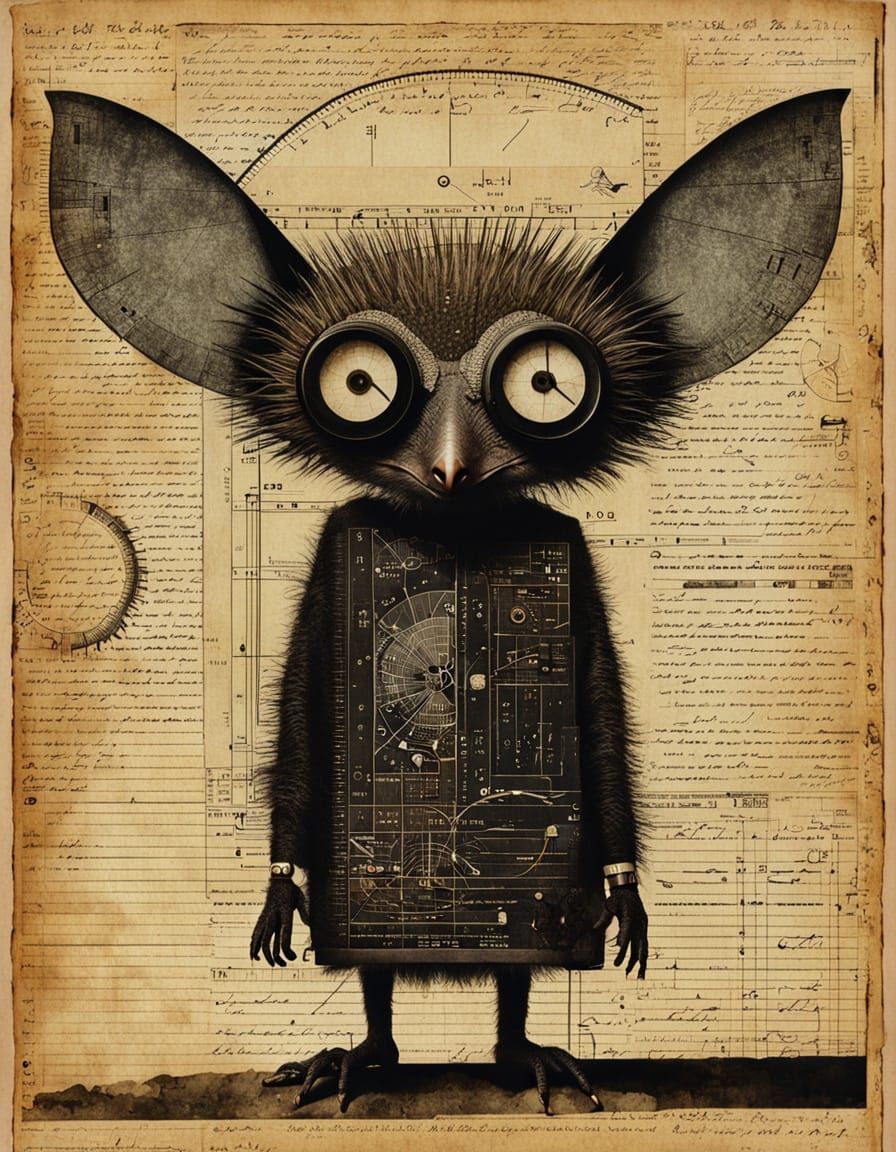 Abstract Alien Aye-aye Designs in Mixed Media Collage