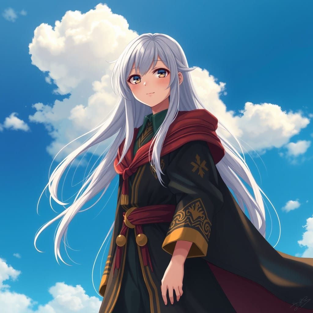 Surreal Fantasy Girl in Vibrant Hogwarts Cloak