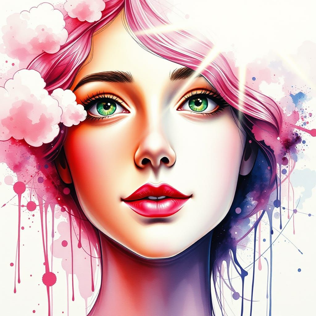 Dreamy Angelic Face in Surreal 3D Watercolor Style