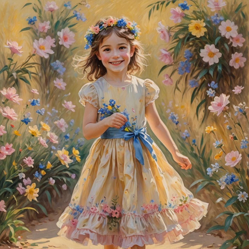 Girl in Floral Dress: An Impressionist Portrait