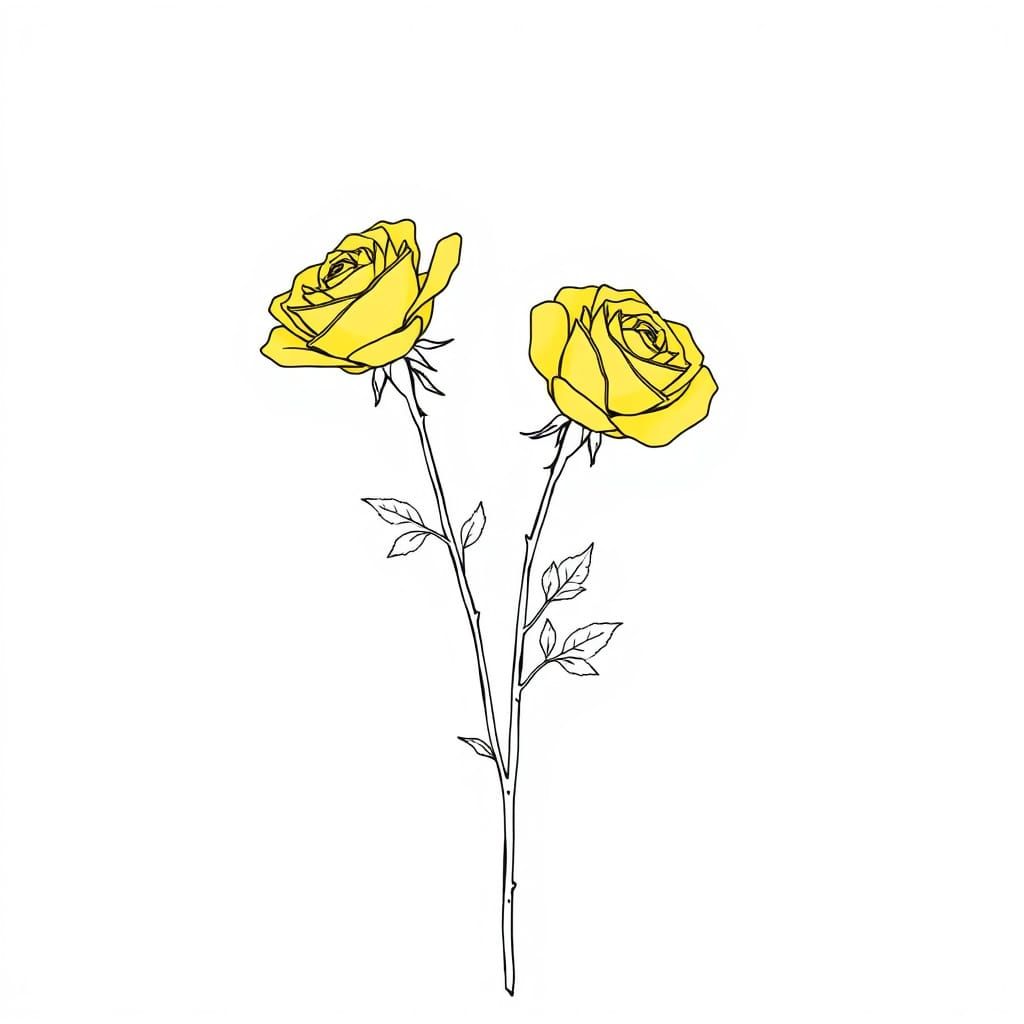 Minimalist Line Drawing of Three Yellow Roses