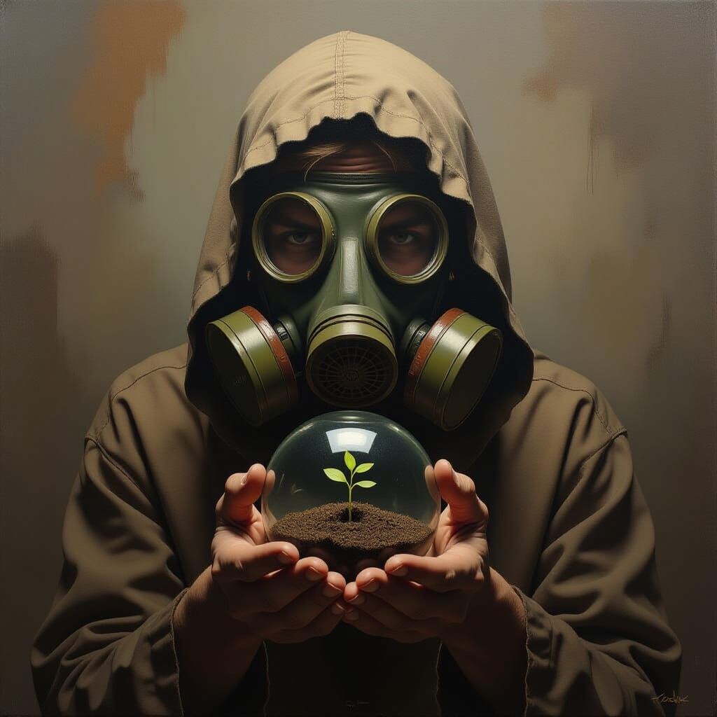 Hopeful Sprout in Desolation Oil Painting