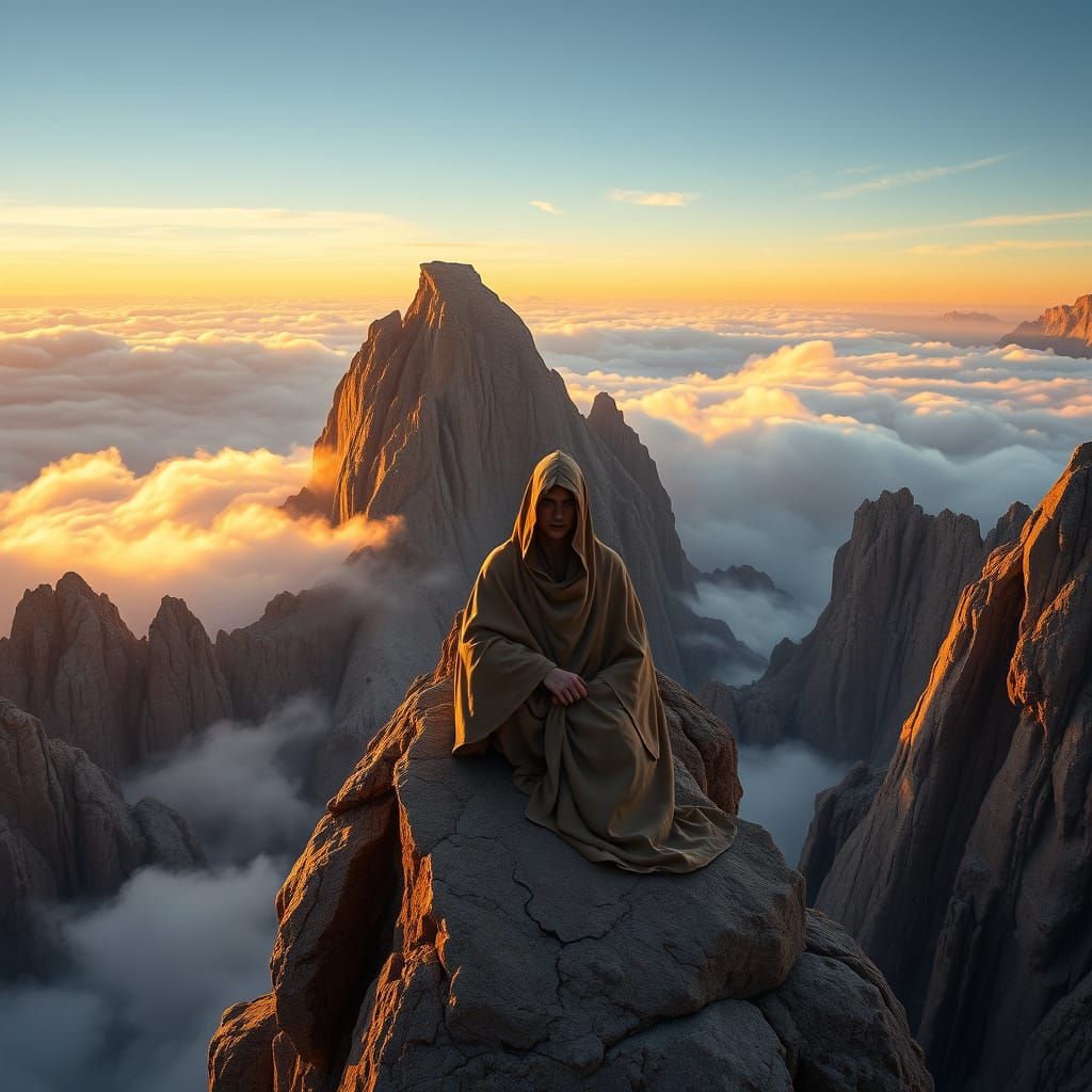 Mystical Mountain Peak at Dawn in Earthy Realism Style