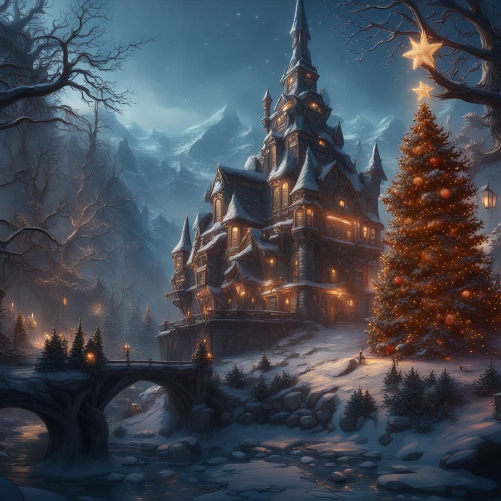 Detailed Christmas Matte Painting in Deep Color