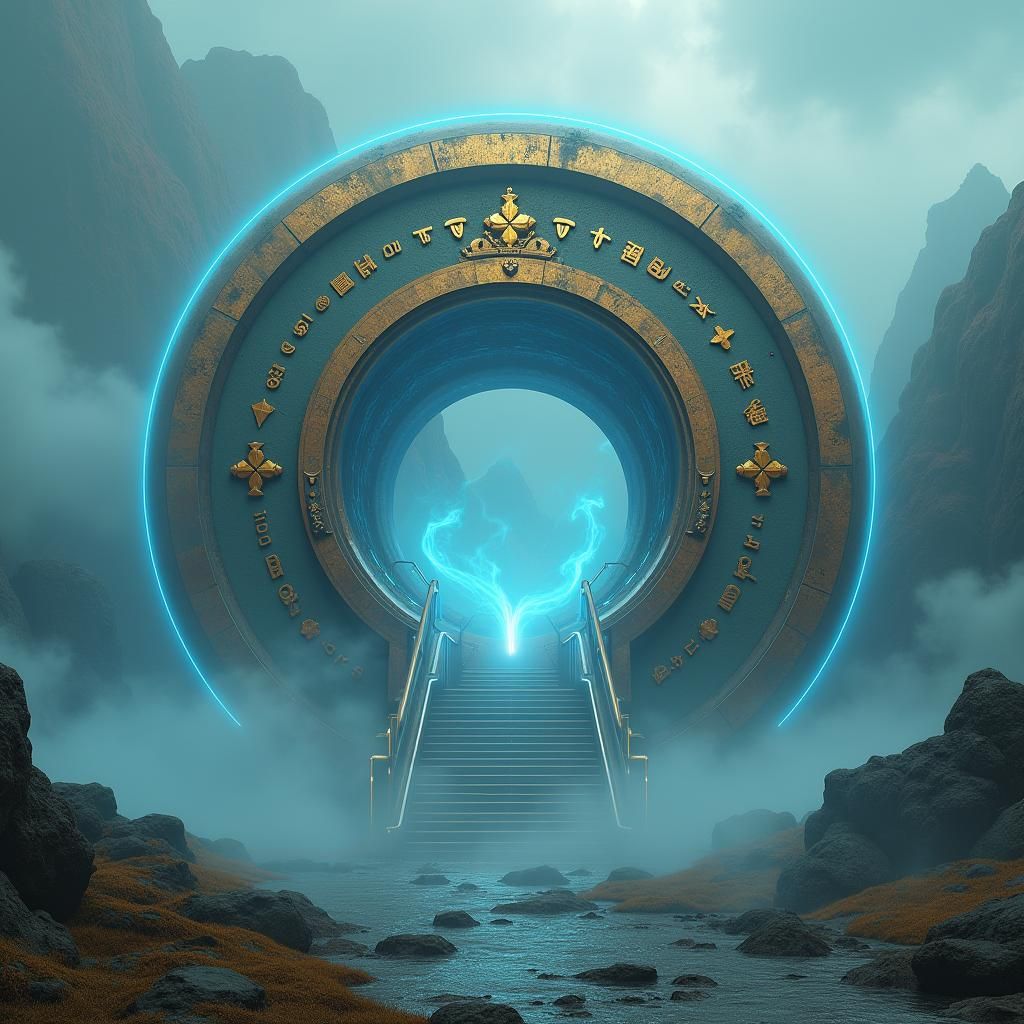 Mystical Time Machine in Dreamlike Landscape