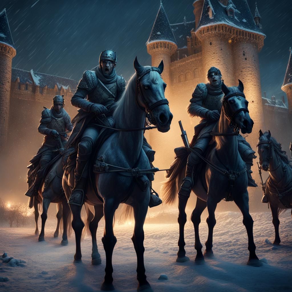 Zombie Soldiers on Horses at Snowy Castle