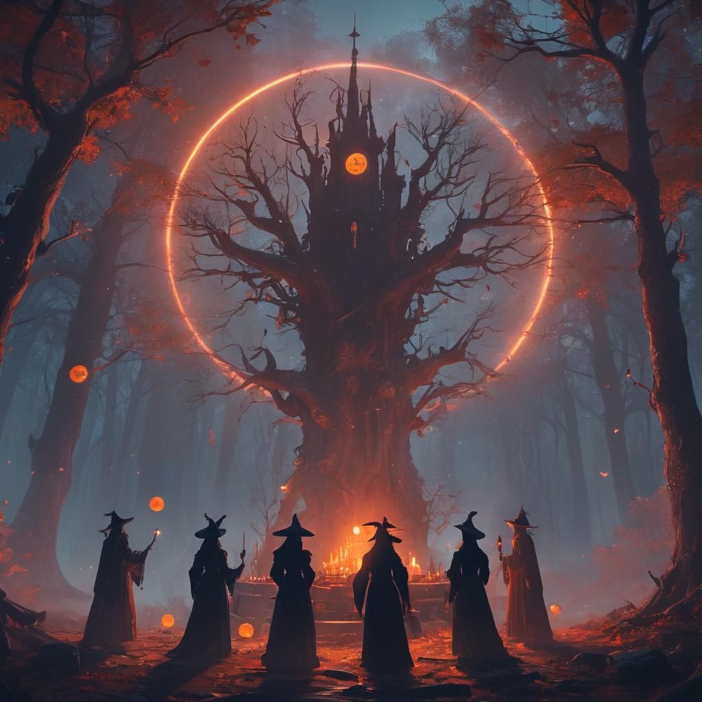 Witches Offering to Blood Moon in Mystic Forest