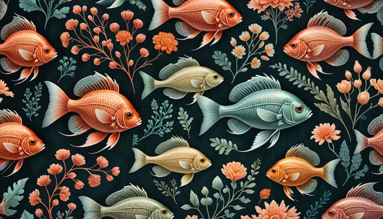 Ethereal Botanical Scene with Translucent Fish in Soft Focus