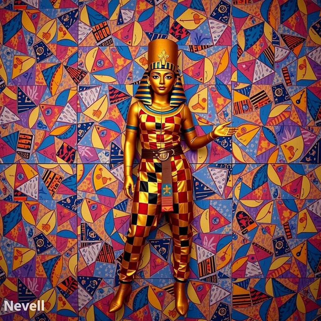 Harlequin Geisha Tutankhamun Full Body Photorealistic