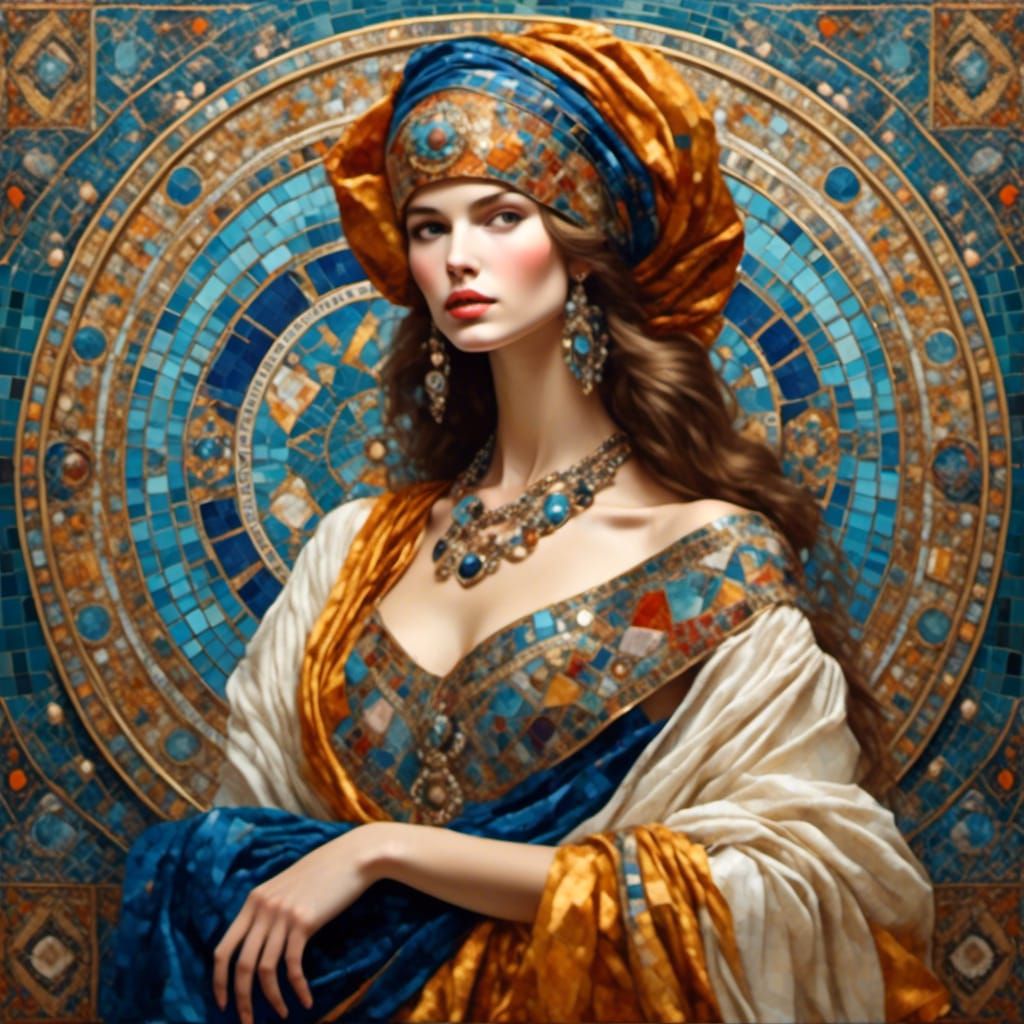 Baroque Woman with Mosaic Scarf