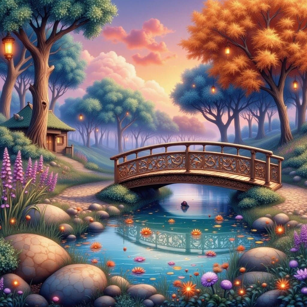 Ethereal Koi Pond in Anime Impressionism