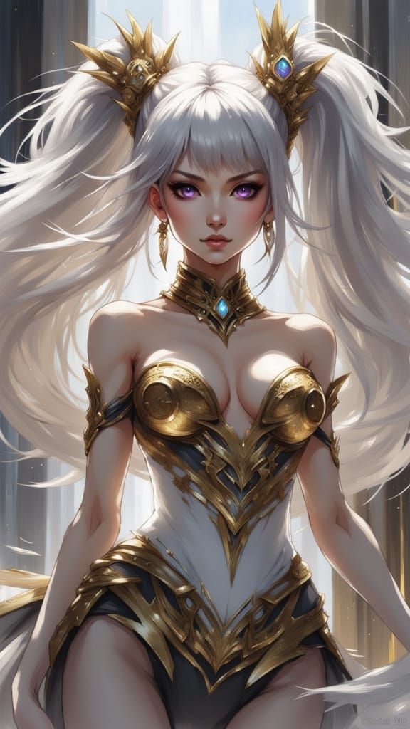 Regal Silver-Haired Warrior in Elegant Fantasy Attire
