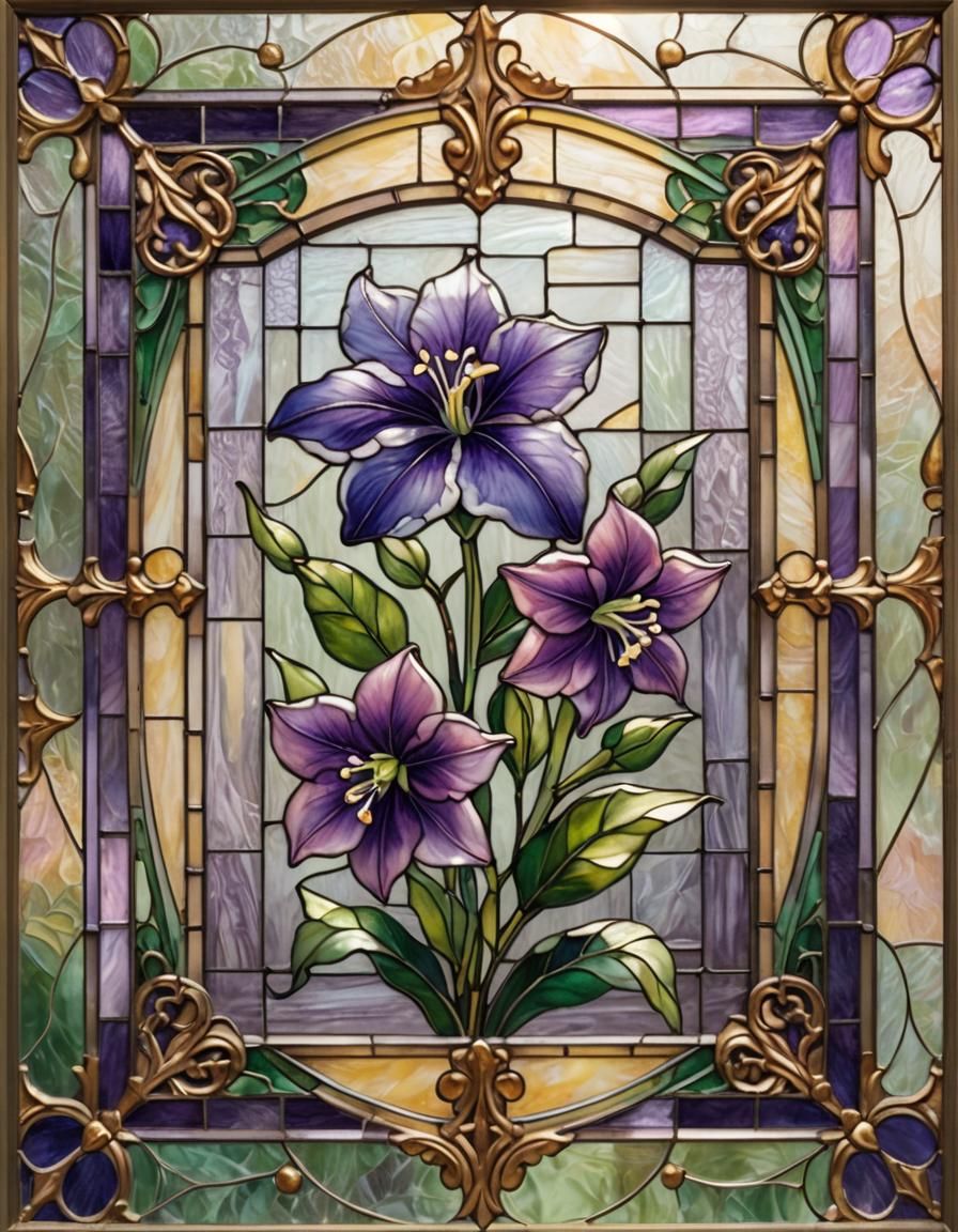 Balloon Flower Stained Glass Art in Victorian Style