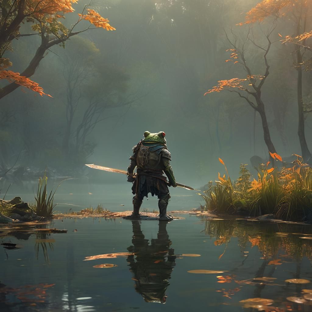 Frog Warrior Ready for Battle, Fantasy Illustration