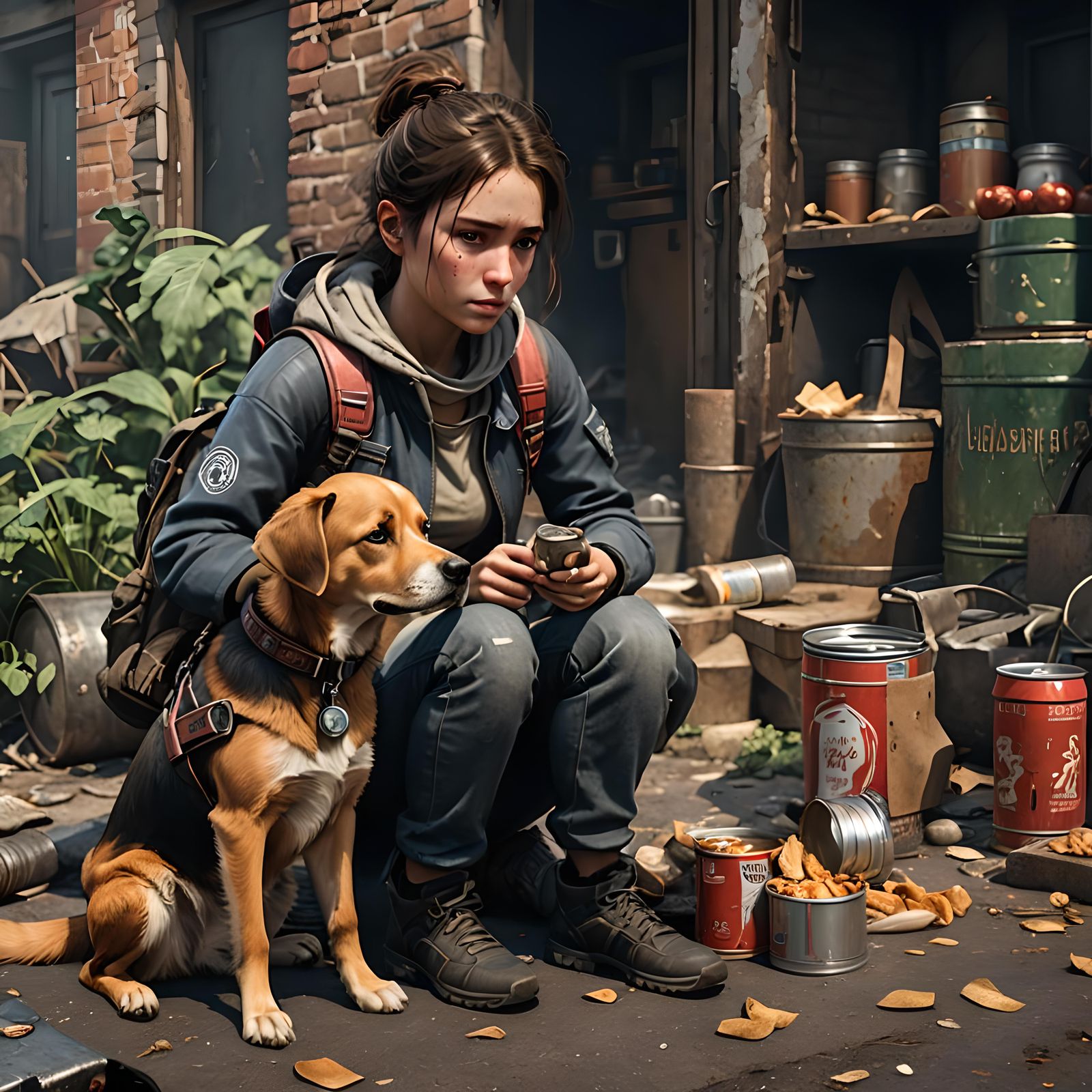 Post-Apocalyptic Girl and Dog in 3D Game Style
