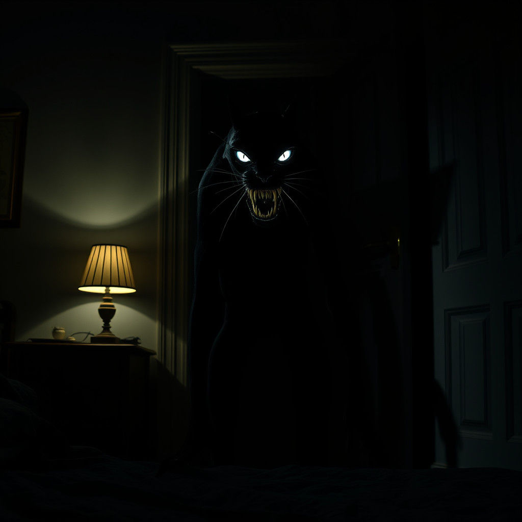 Eerie Demon Watches in Darkened Bedroom at Night