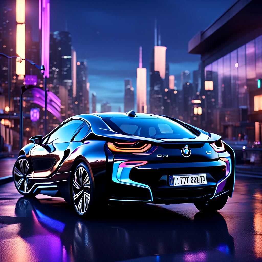 black BMW I8 night out on the town
