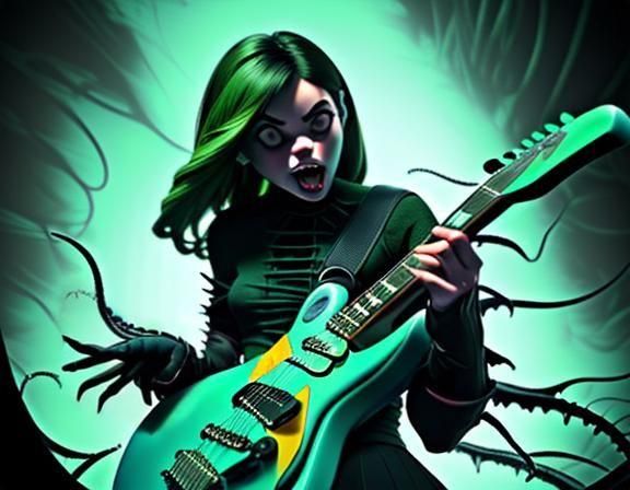 Venomous Goth Girl with Guitar in Hyperrealism