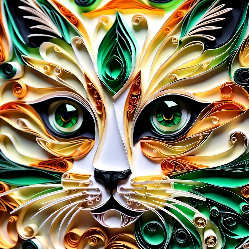 Surreal Quilled Cat Face in Van Gogh Style