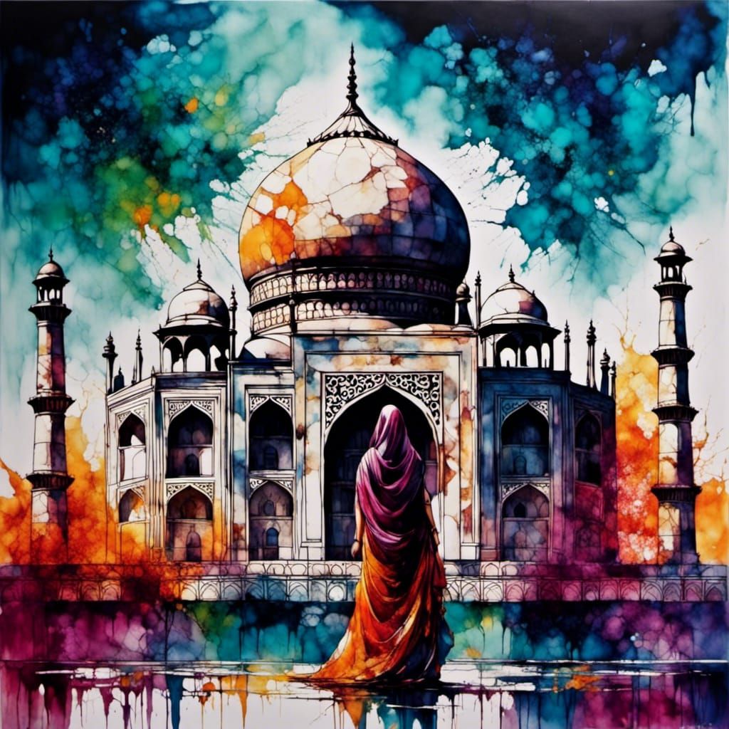 Taj Mahal at Night in Acrylic Batik Style