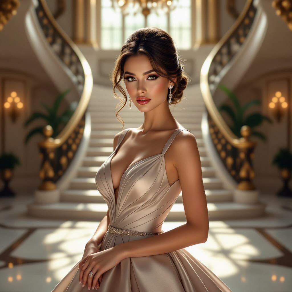 Glamorous Model in Opulent Mansion Portrait