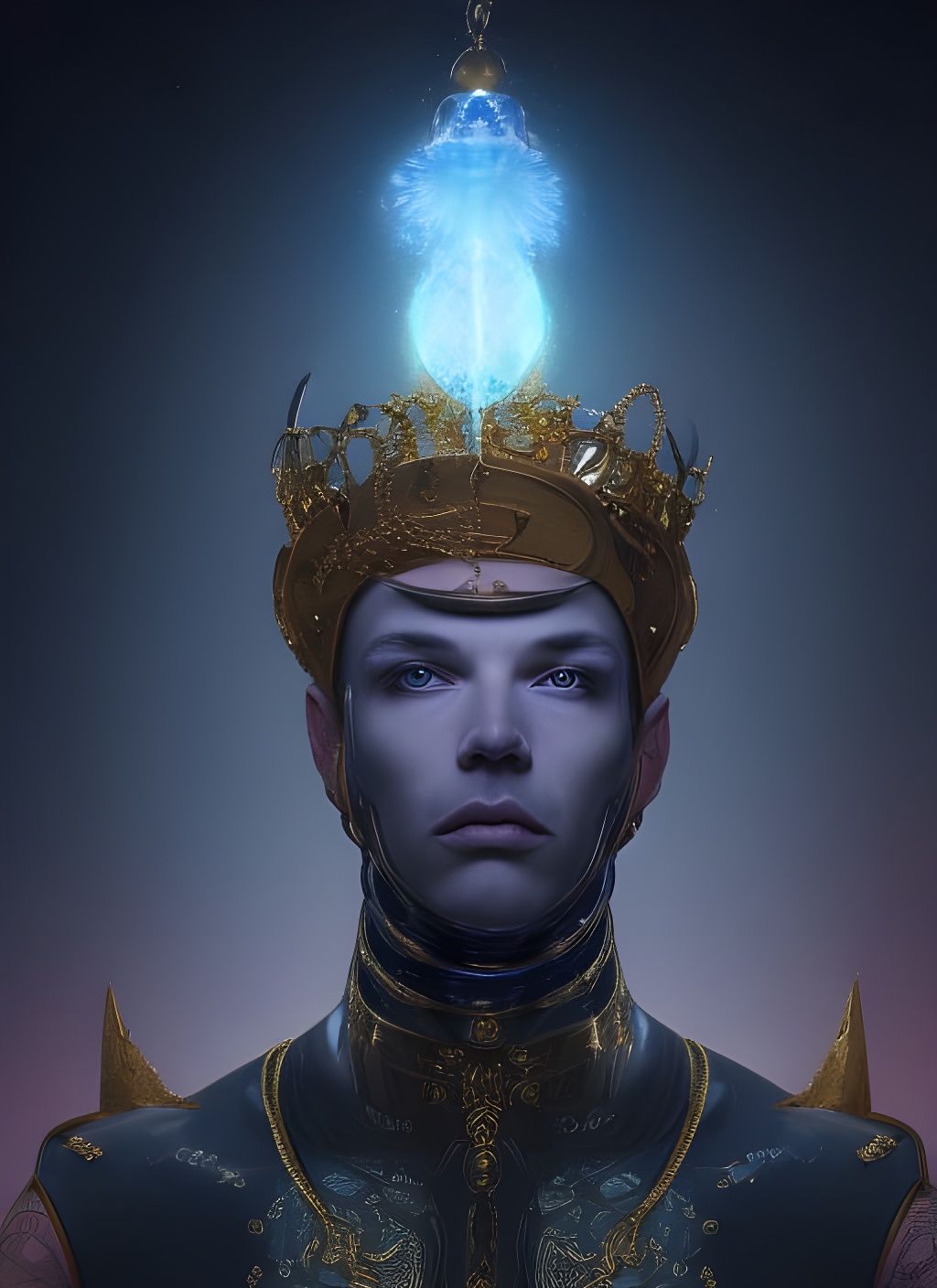Androgynous Diamond Man with Gold Crown in Cyberpunk Art
