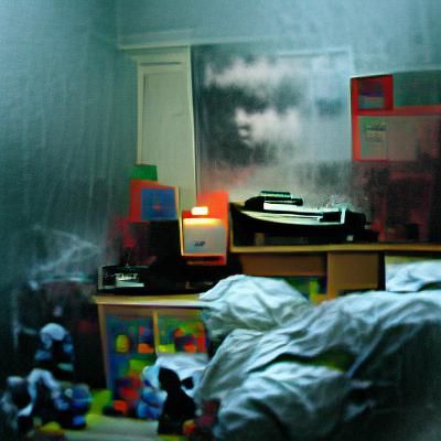 Dark Bedroom Scene with Radiohead Album Cover