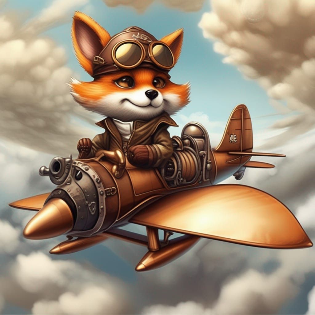 Steampunk Aviator Fox in Fighter Plane