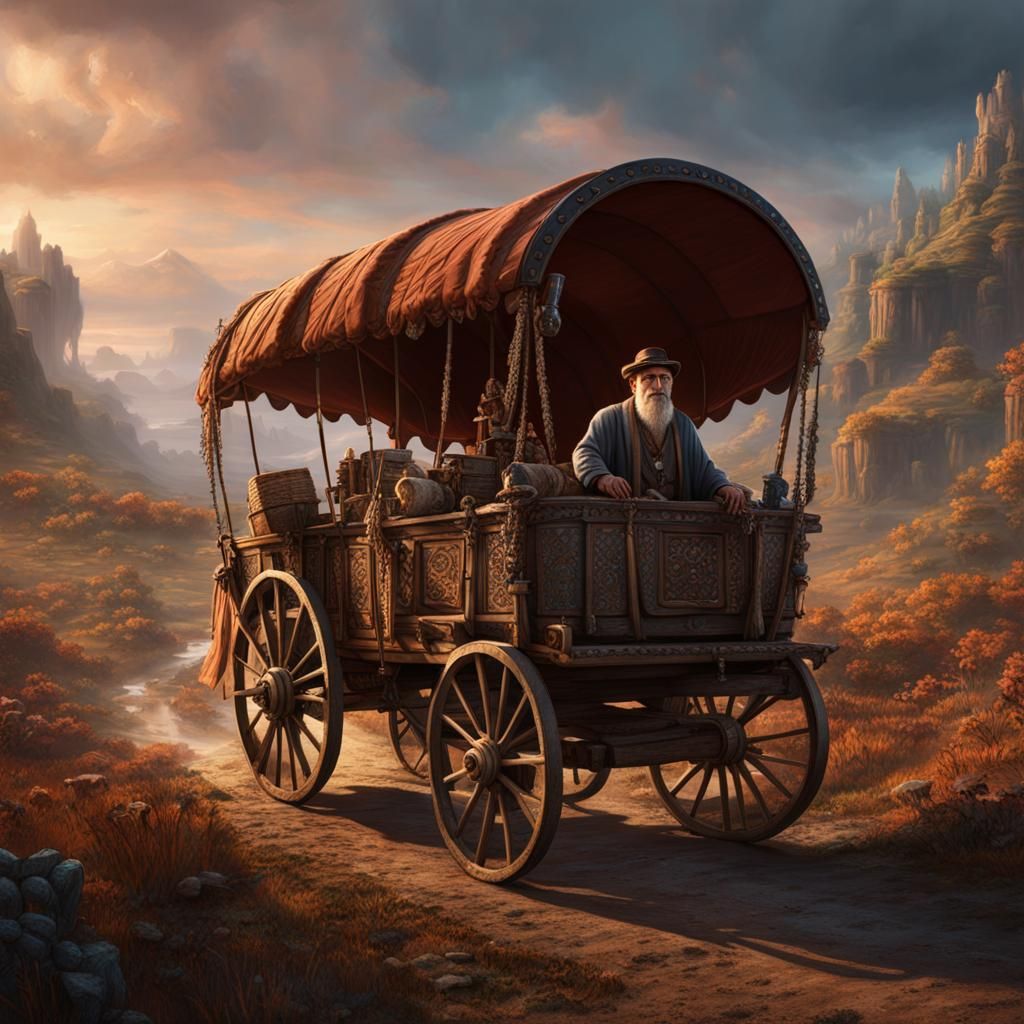 Gypsy Wagon Bone Collector: Detailed Fantasy Art