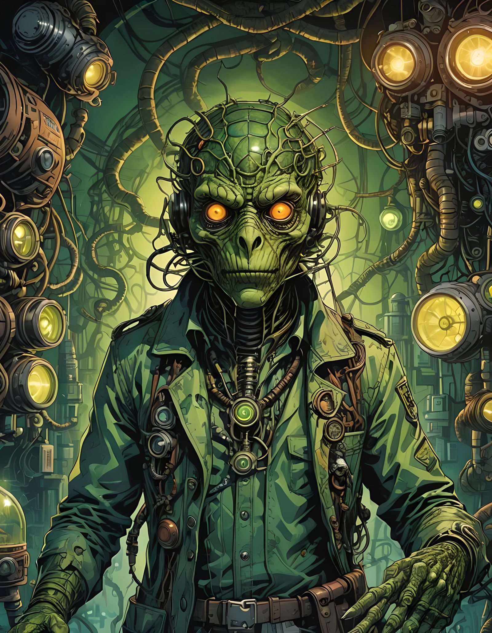 Biopunk Reptilian Hybrid in Graphic Novel Style